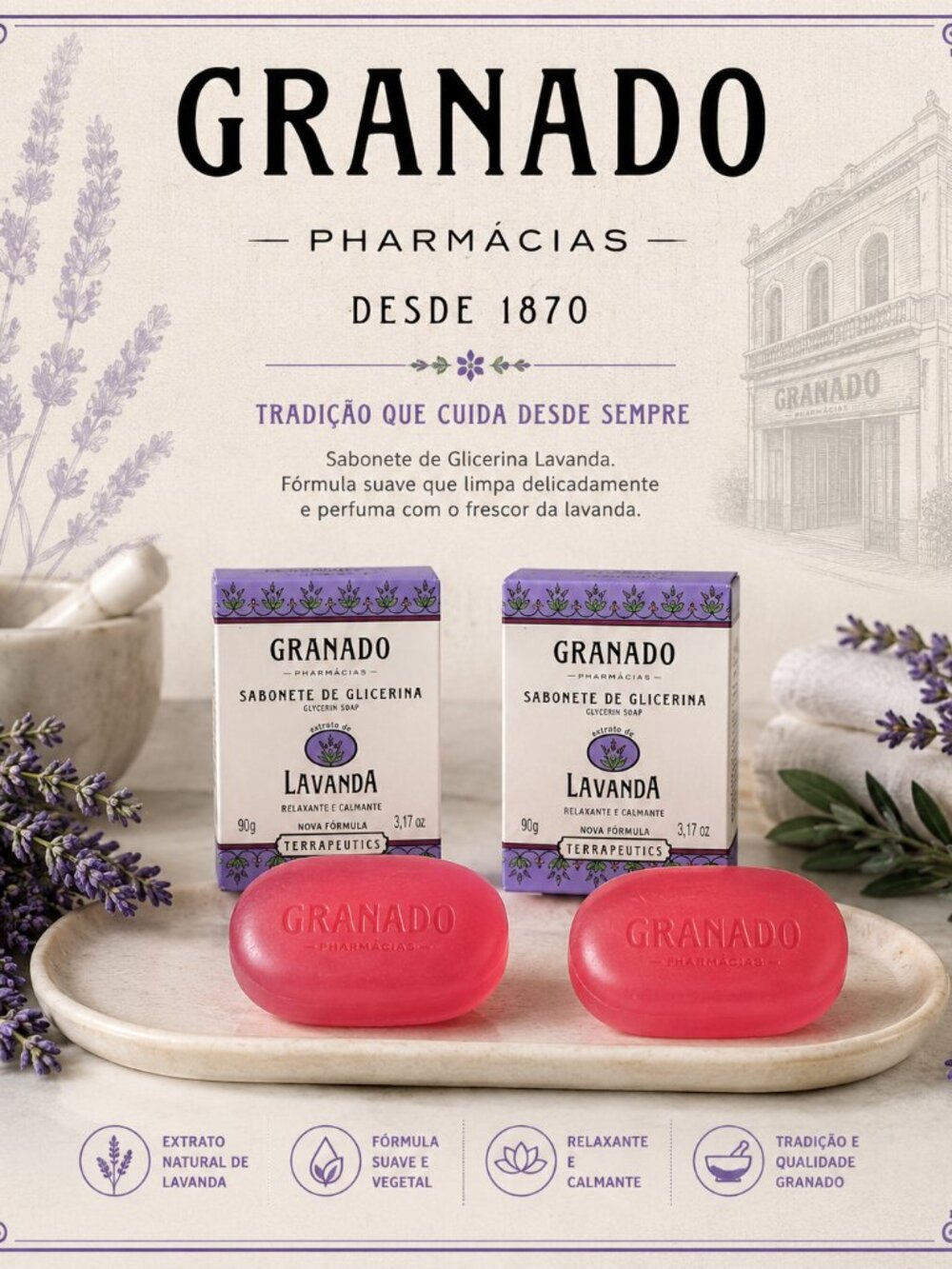 2 Brazil Granado Lavender Glycerin Soap